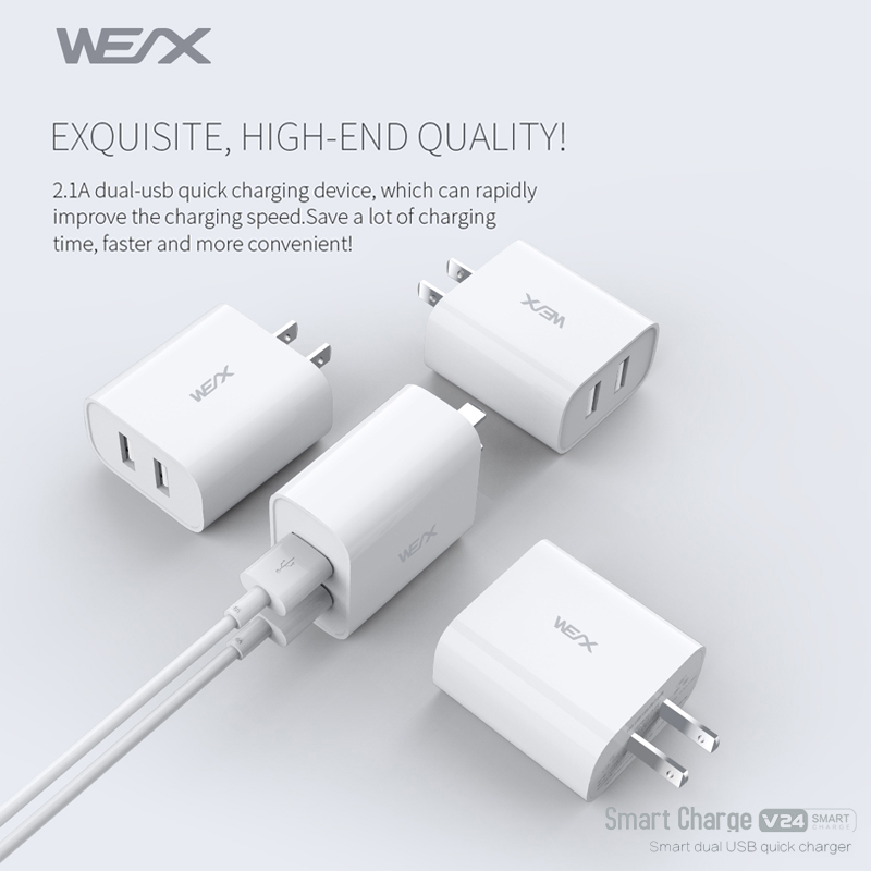 WEX - Cargador de viaje doble usb V24, cargador de pared, adaptador de corriente